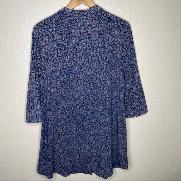 April Cornell Tunic Top/Dress Size S Button Up Geo Print Mandala Blue Burgundy - Picture 7 of 10